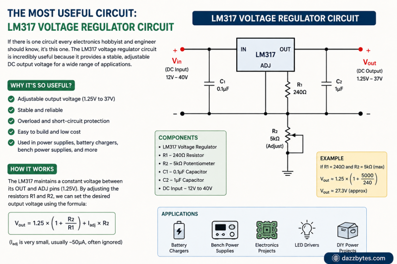 LM317 simple electronic Voltage adjustable circuit