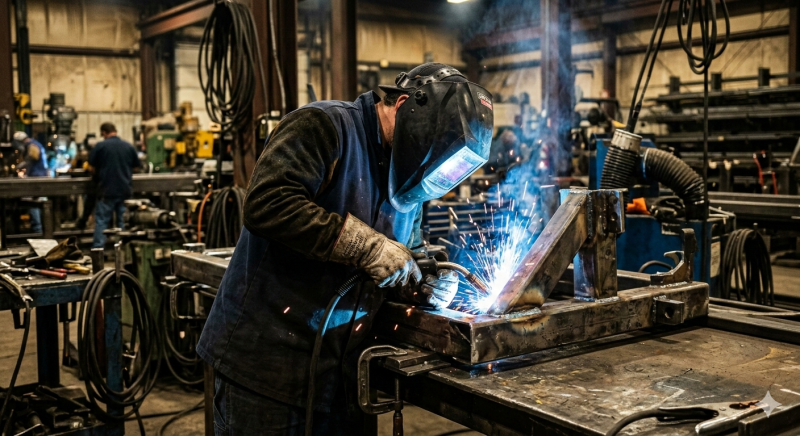 a person mig welding